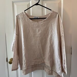 Transparente Linen Tunic Top Tan Beige Oversized Lagenlook Striped Back L/XL (2)